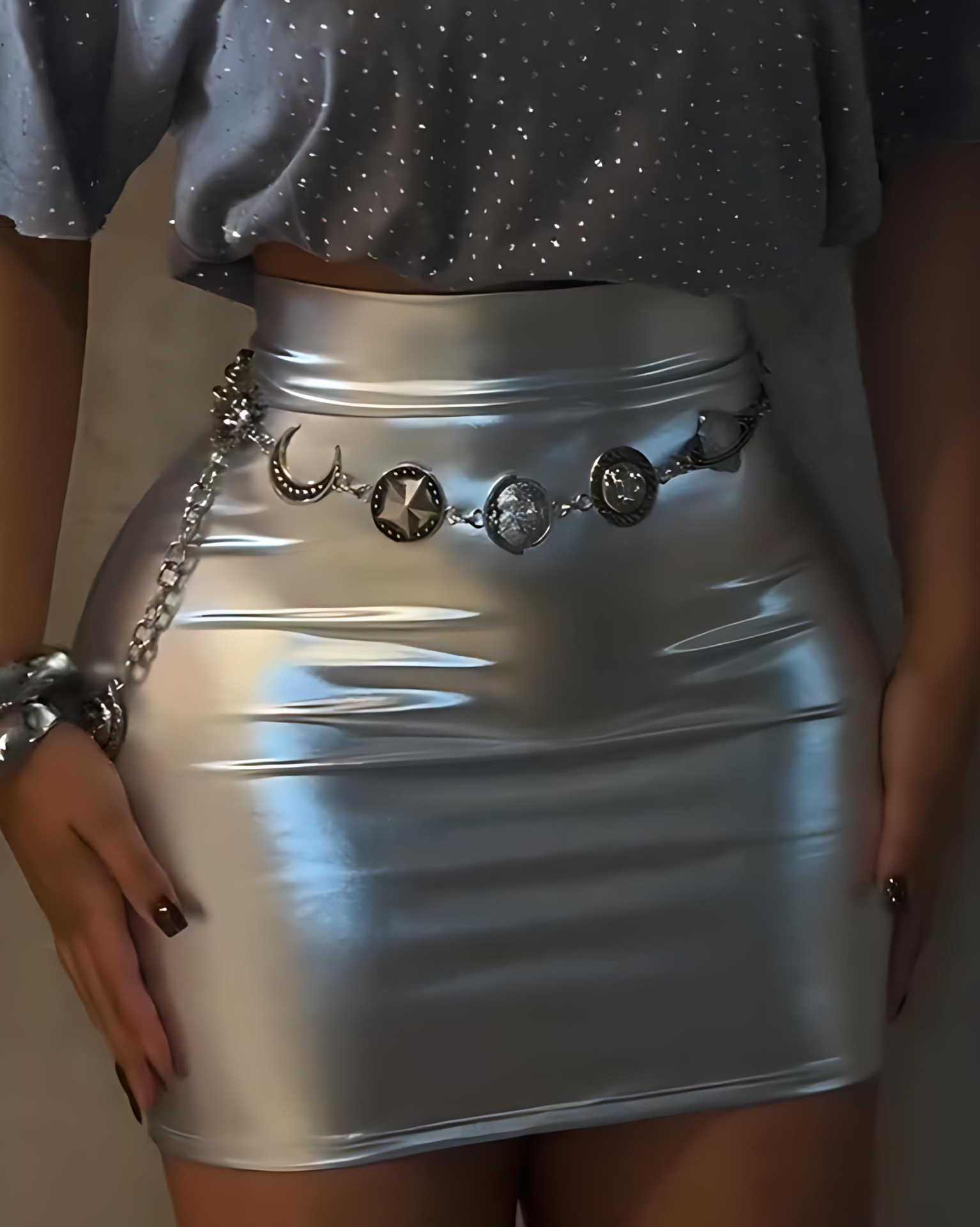 Slim Metallic Shiny Short Skirt