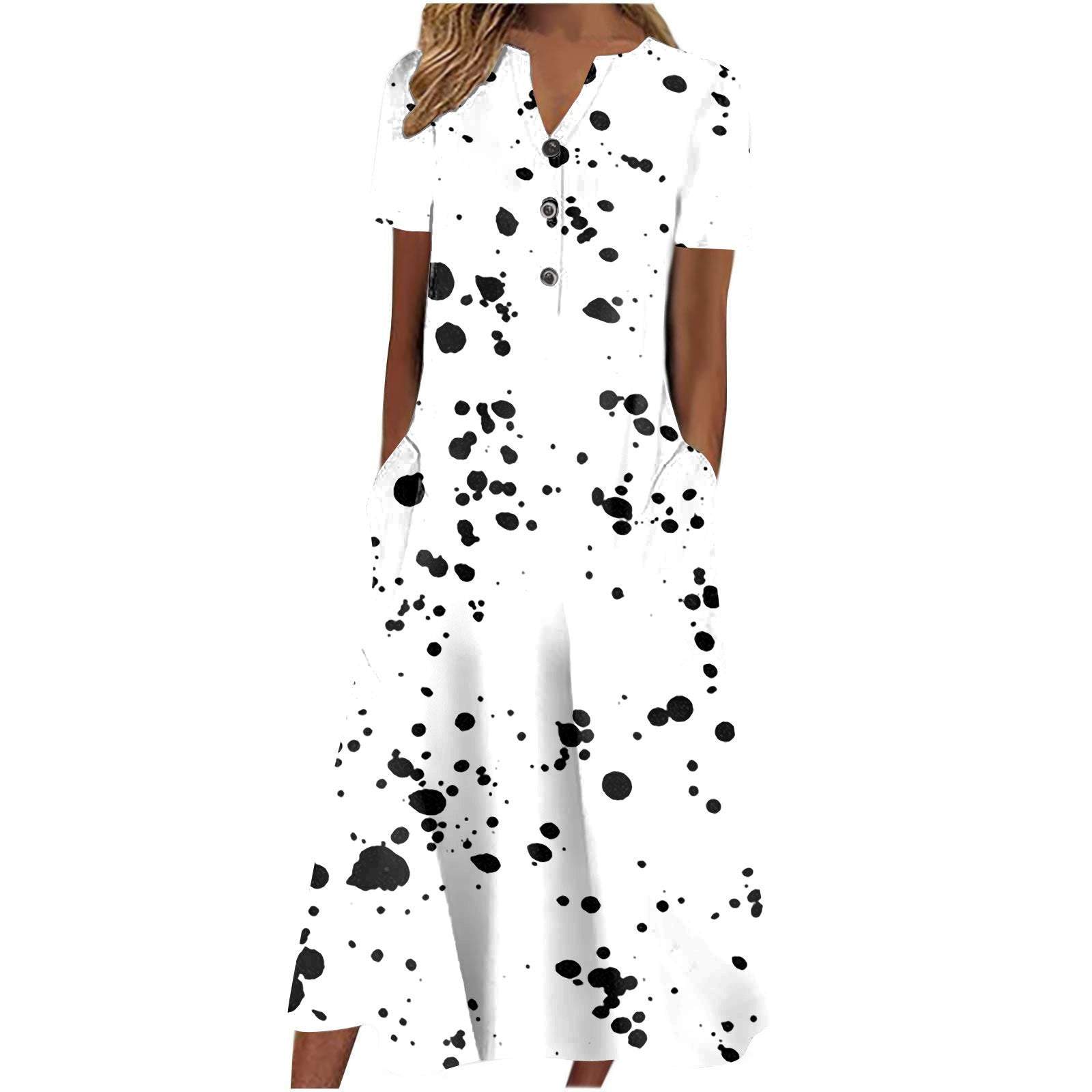 Casual Short Sleeved Long Midi Plain Dresses With Pockets