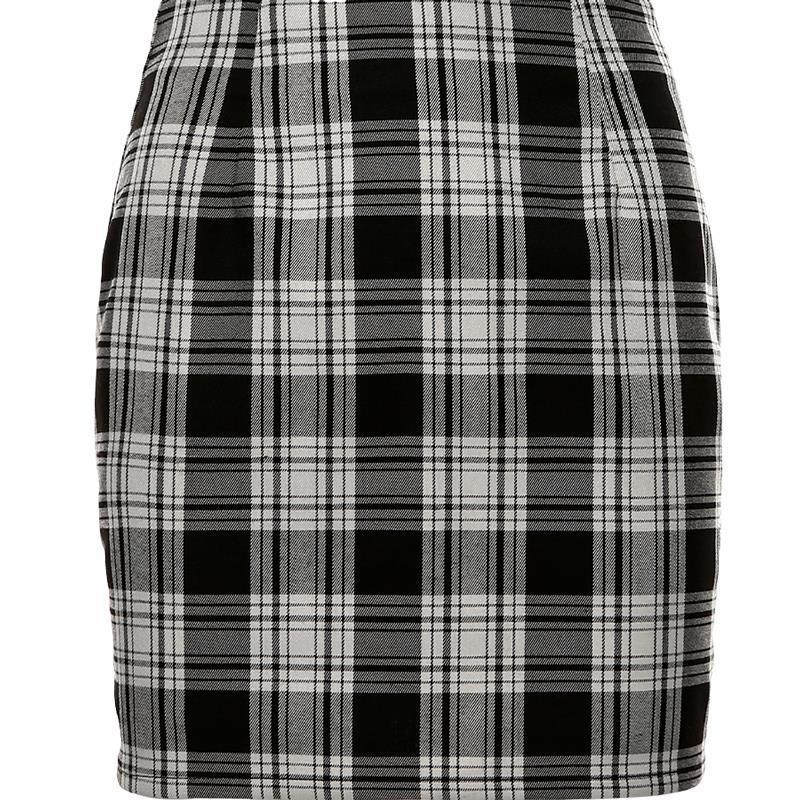 Style High Waist Bag Hip All-match Slim Plaid Skirt