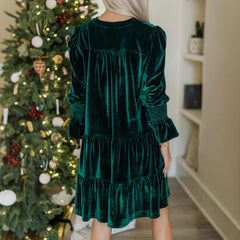 Long Sleeve Christmas Skirt Velvet Cake Dresses With Puffy Sleeves And V-Neck Mini Skirt Elegant Short Dress For Party Clothing