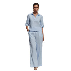 Solid-Colored Casual Linen Two-Piece Set