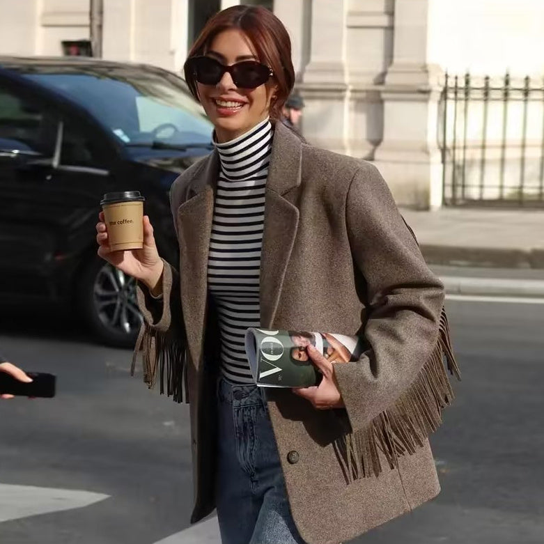 Tassel Wool Suit Jacket Tops