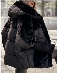 Loose Cotton Coat Faux Fur Patchwork Coat Comfort Chic Long Sleeve Hooded Jacket