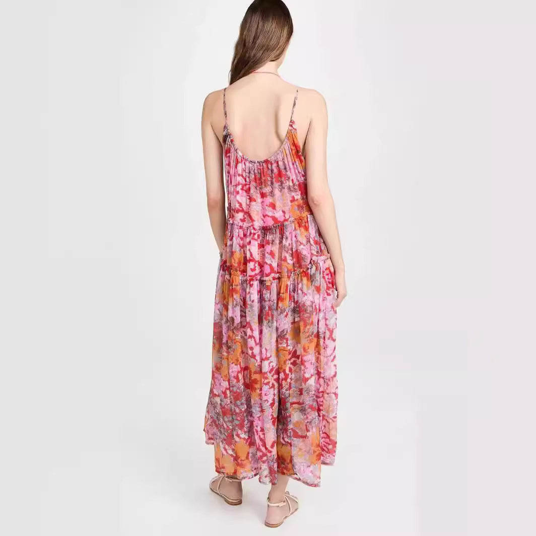 Elegant Chiffon Printing Slip Dress