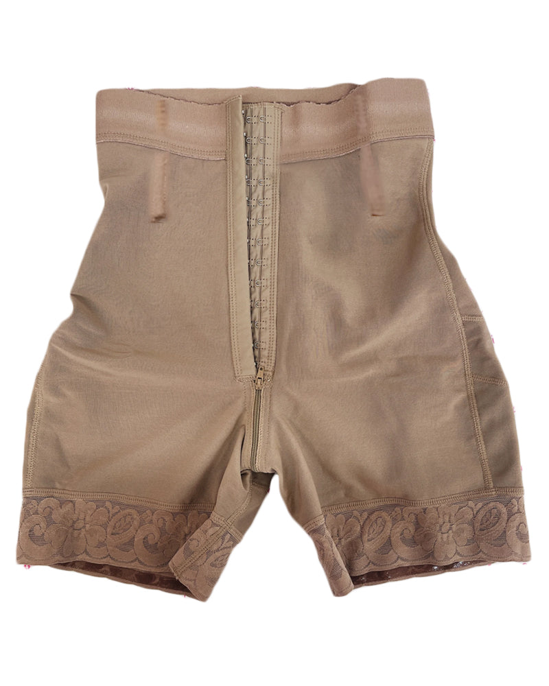 BBL High-Waisted Adjustable Hook & Eye Zipper Crotch Butt Lifter Shaper Shorts with Bones