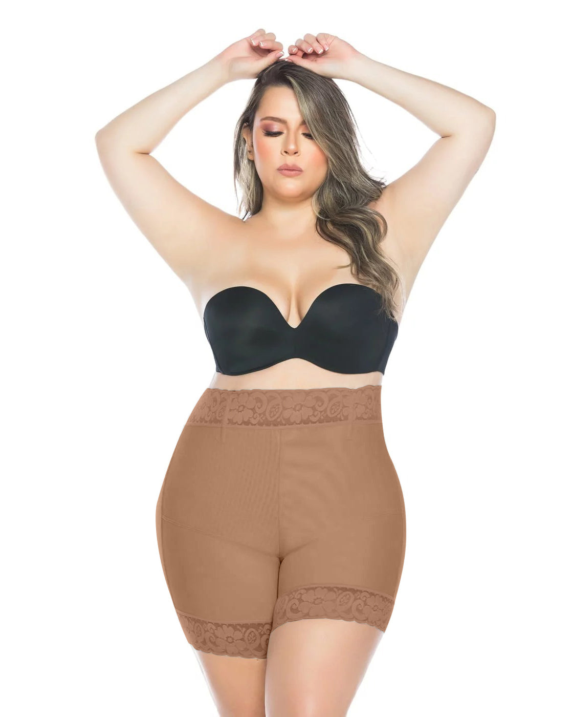 Double Compression High Waist Seamless Butt Lifting Lace Shaper Shorts with Bones