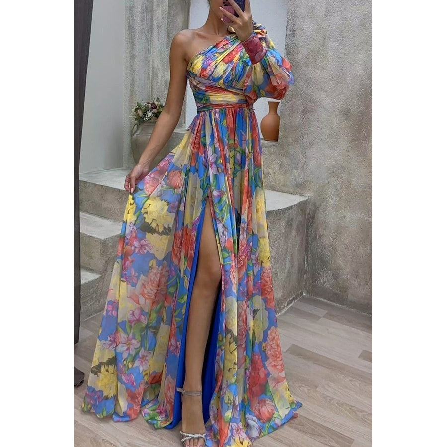 One-shoulder Long-sleeved Dress For Women