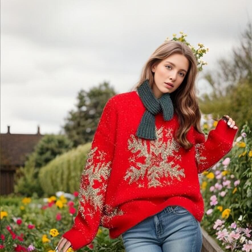 Christmas Sweater Pullover Round Neck Sweater Christmas Elk