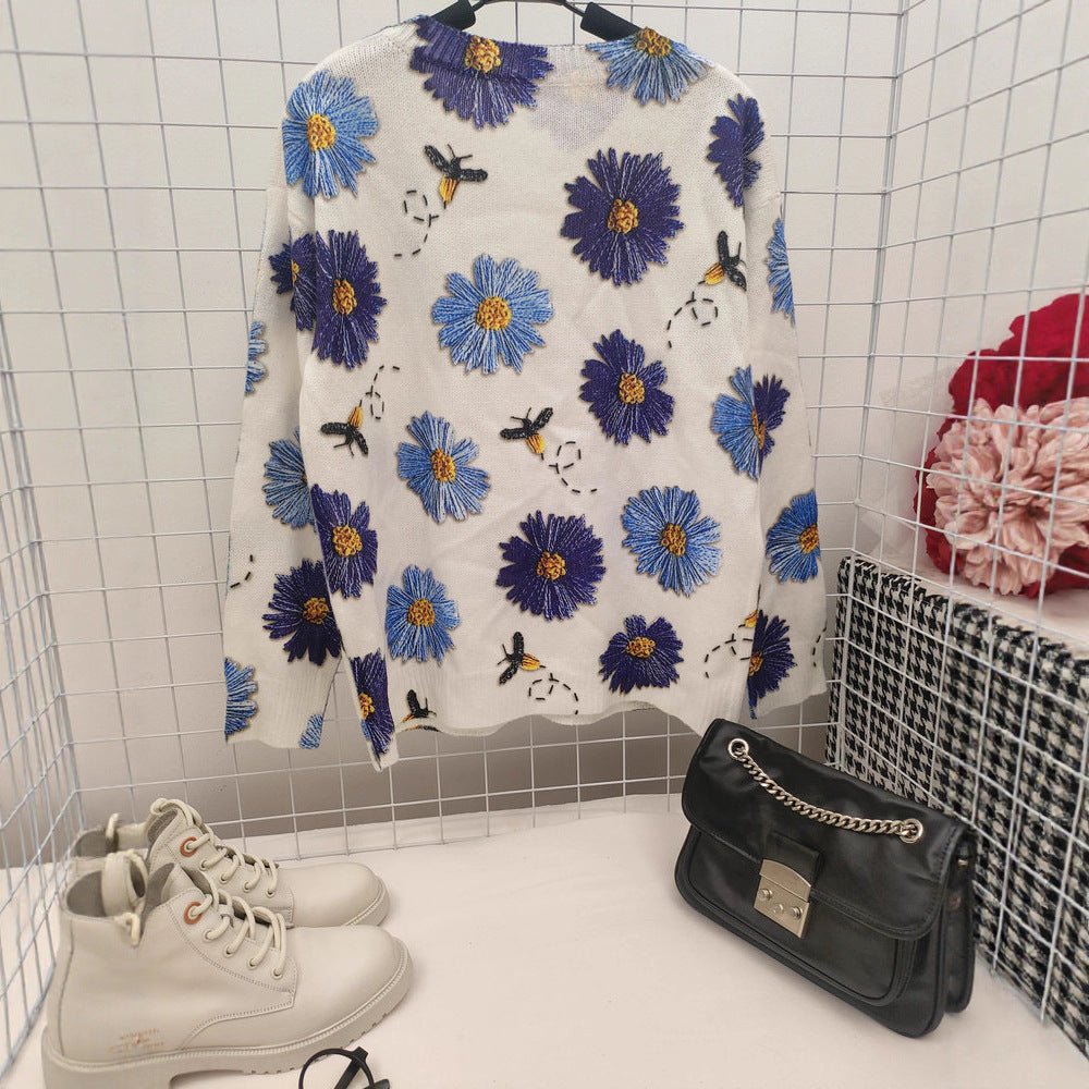 Trendy Niche Print Loose Slimming Sweater