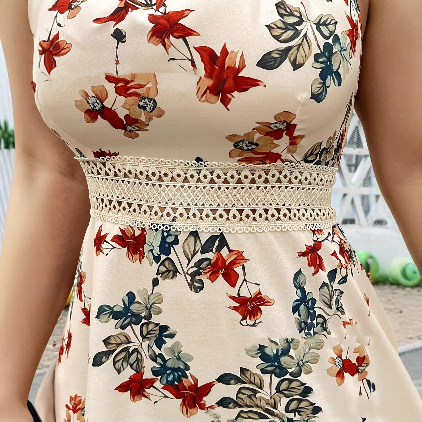Plus-size Womens Floral Print Lace Holiday Dress