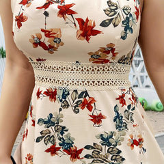 Plus-size Womens Floral Print Lace Holiday Dress