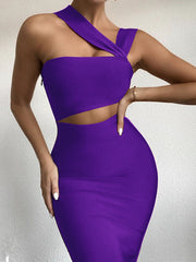 Oblique Shoulder Midriff Outfit Knee-length Skirt Cocktail Party Dress