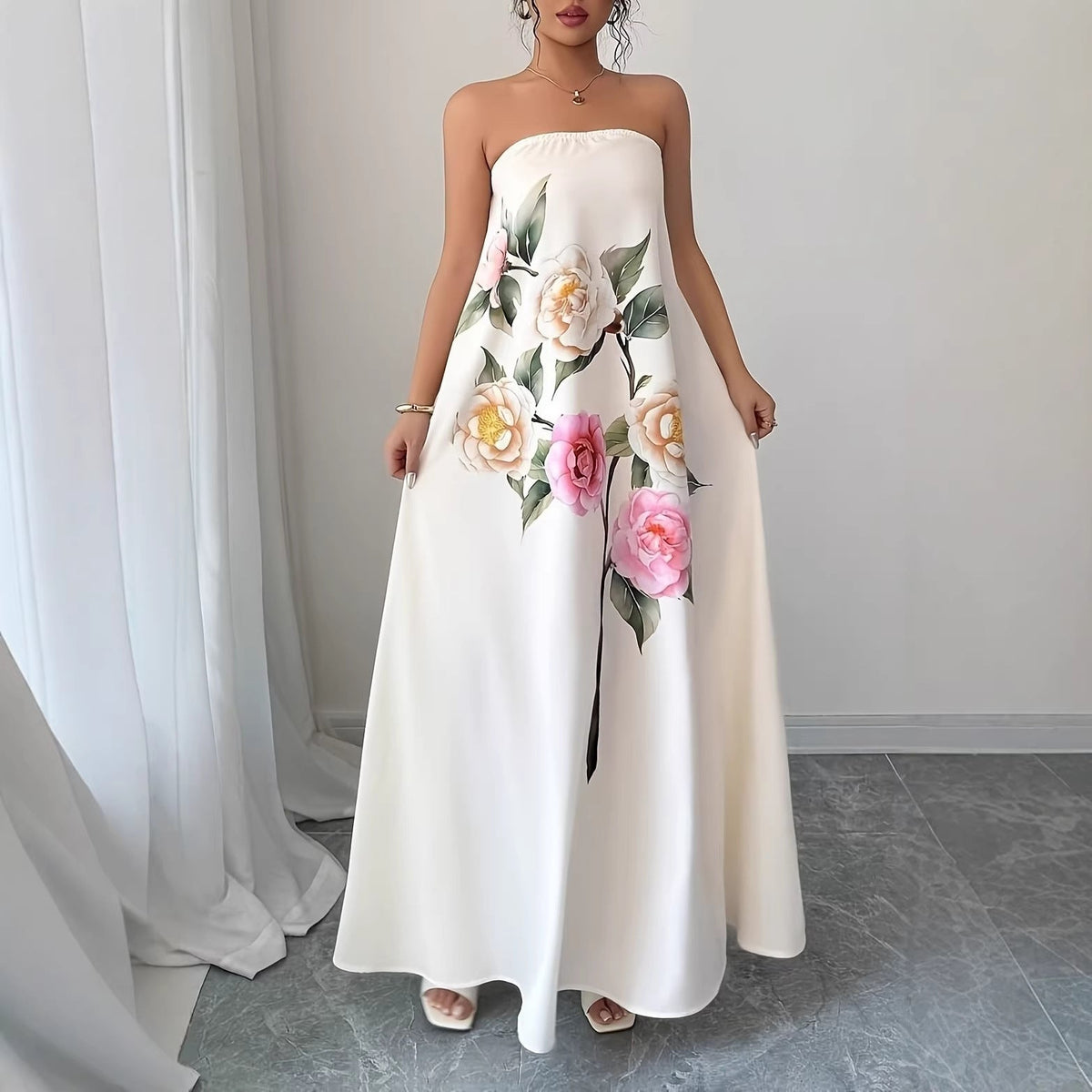 Floral Strapless Dress A Stylish Casual One-piece