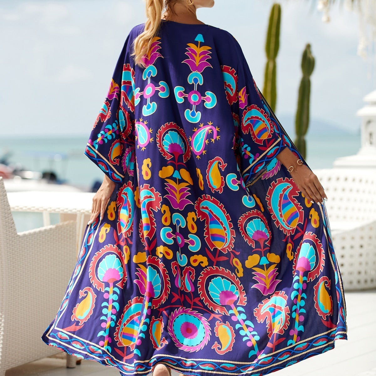 Rayon Printed Beach Sun Protection Outerwear Cover-up Women