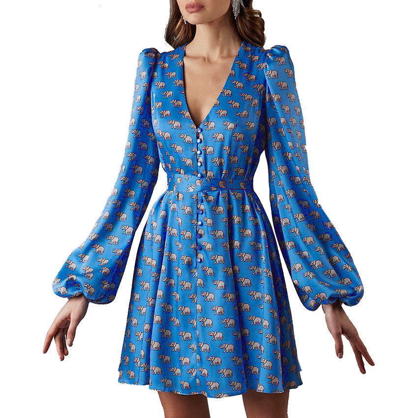 Spring Satin V-Neck Slim Dress â€?Elegant Temperament Style