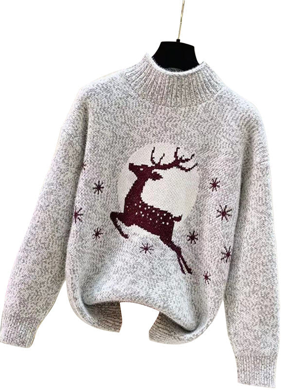 Casual Christmas Half-Neck Pullover Jacquard Top