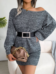Casual Off-Shoulder Colorful Lantern Sleeve Knit Sweater Dress