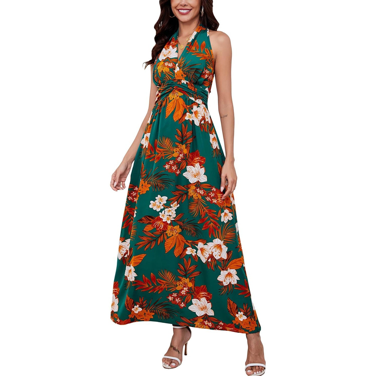 Halterneck Printed Bohemian Dress Vacation Beach Dress