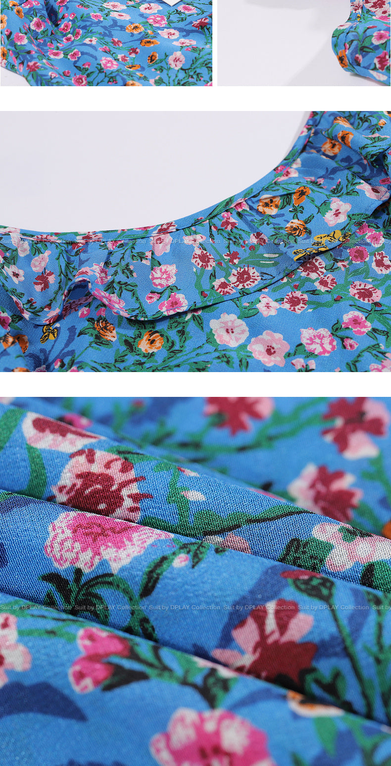 Ladies Holiday Blues Floral Elegant Dress