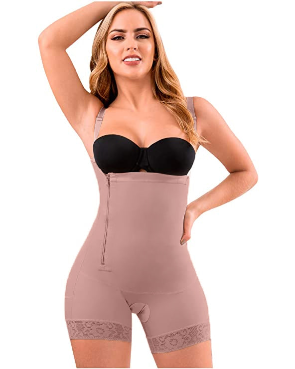 Shapewear Side Zipper Tummy Control Hip Lift Lace Ajustable Shoulder Strap Bodysuit Butt LiFter