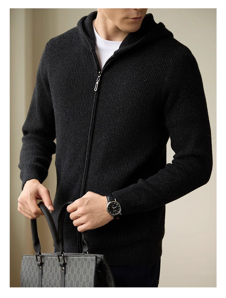 Men's 100 Pure Wool Hooded Cardigan And Sweaters