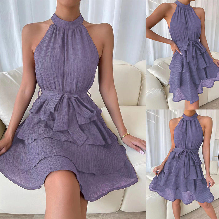 Halterneck Dresses Sleeveless Ruffle Dress