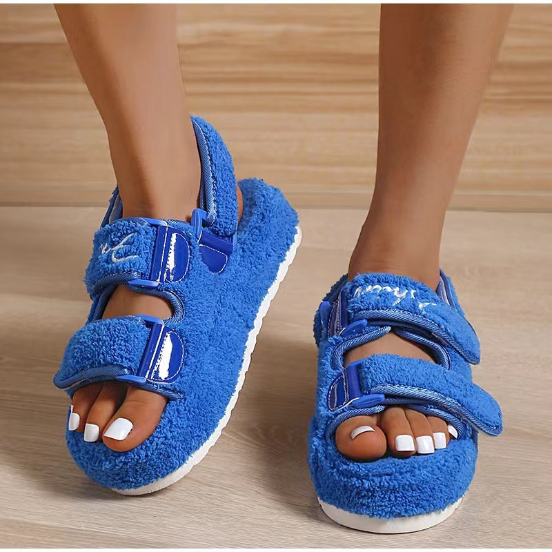 Sandals Velcro Plush Shoes Rome Platform High Heel Sandals