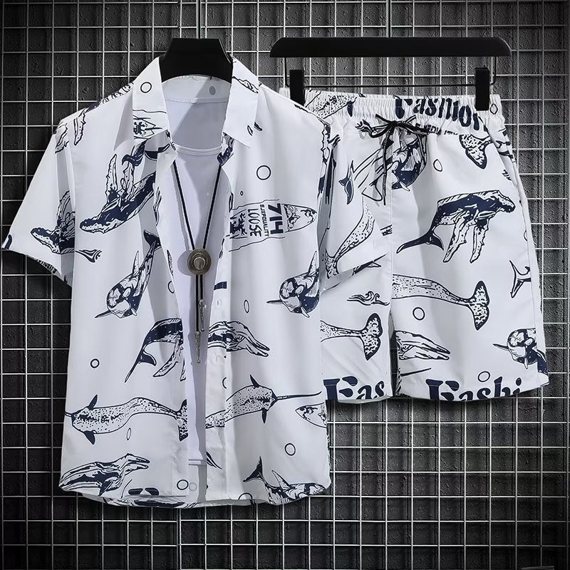 Ins Printed Shirt Beachwear Casual Shorts Suit