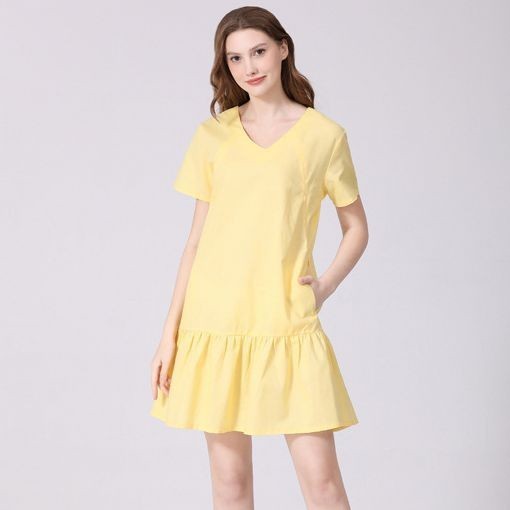 Pregnant Plus Size Dress Casual Short Sleeve Cotton And Linen