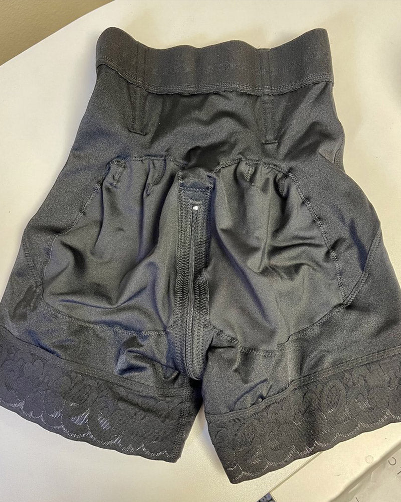 BBL High-Waisted Adjustable Hook & Eye Zipper Crotch Butt Lifter Shaper Shorts with Bones