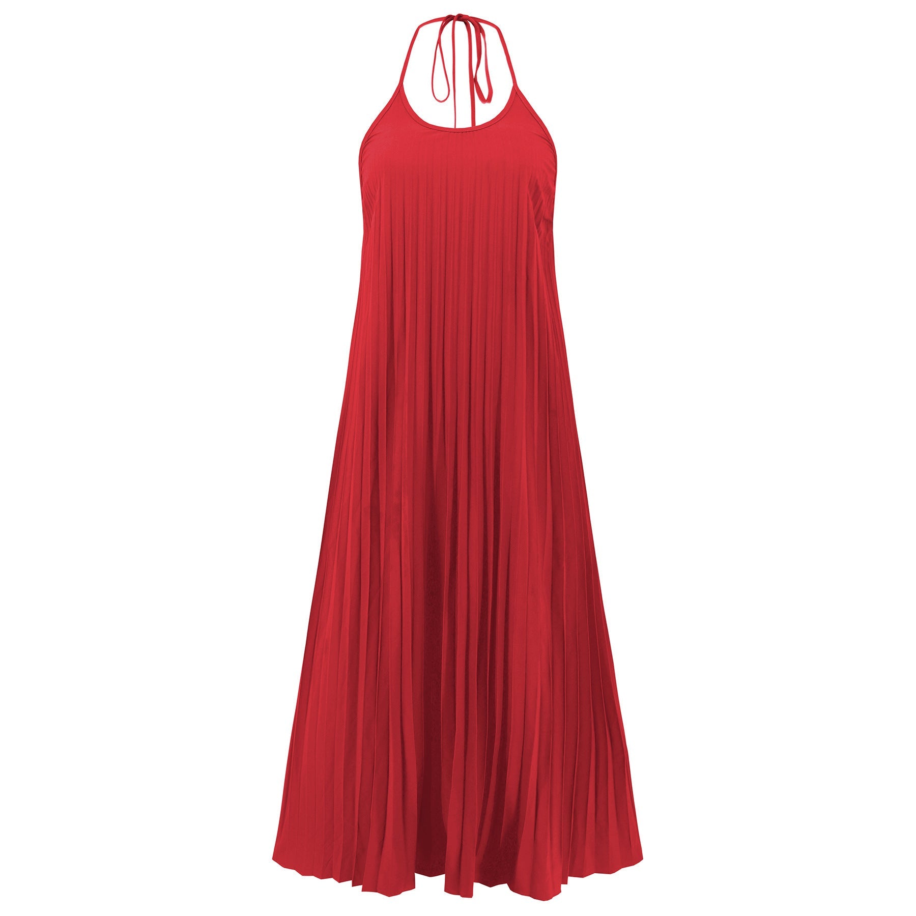 A-line Pleated Suspender Long Dress Casual Loose Beach Vacation Dresses Womens Clothing
