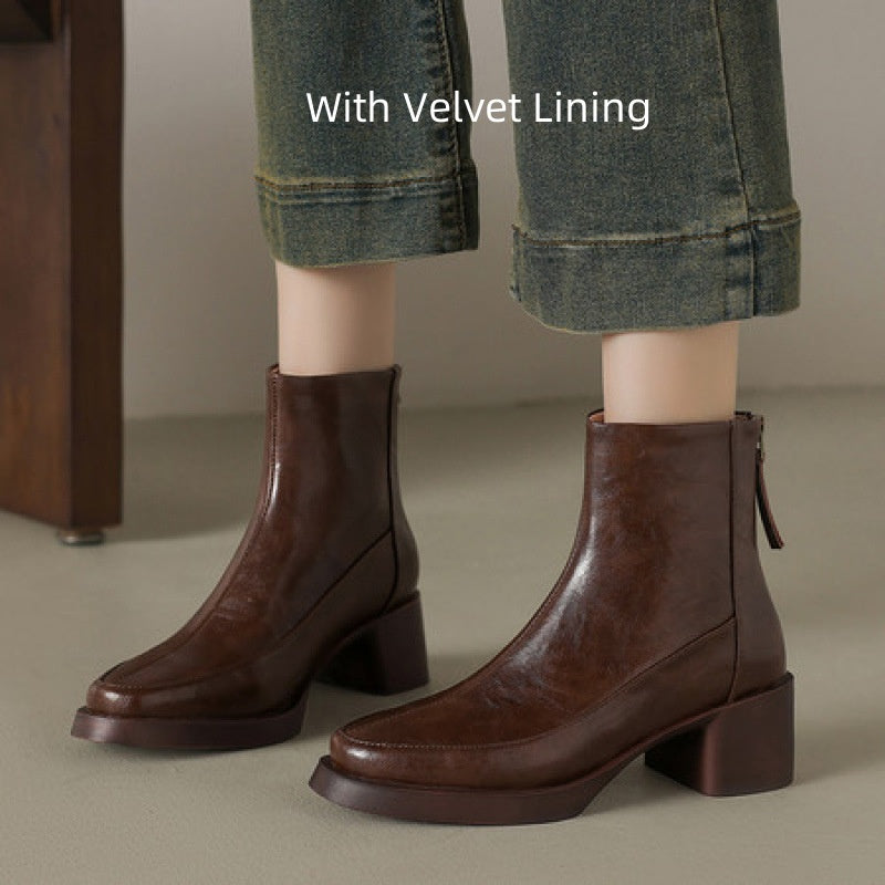 Womens Genuine Leather High-Heel Ankle Boots Fall Style For Seasons