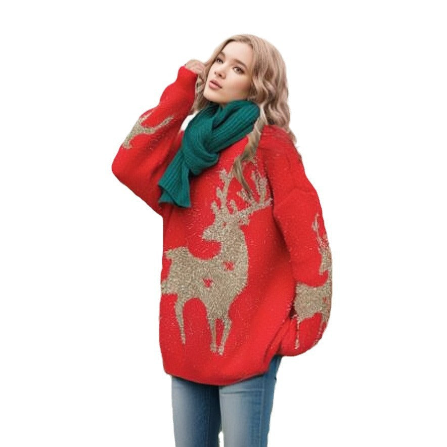 Christmas Sweater Pullover Round Neck Sweater Christmas Elk