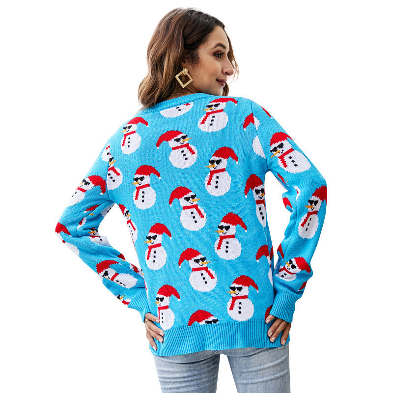 Long Sleeve Cute Snowman Christmas Sweater