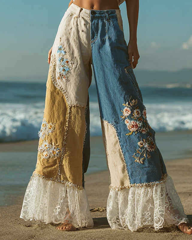 Leisure Retro Print High-Waisted Pants, Comfortable Fake Jeans That Can Slim The Legs