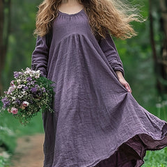 Linen Retro Bohemian Pleated High-Waisted Casual Dress