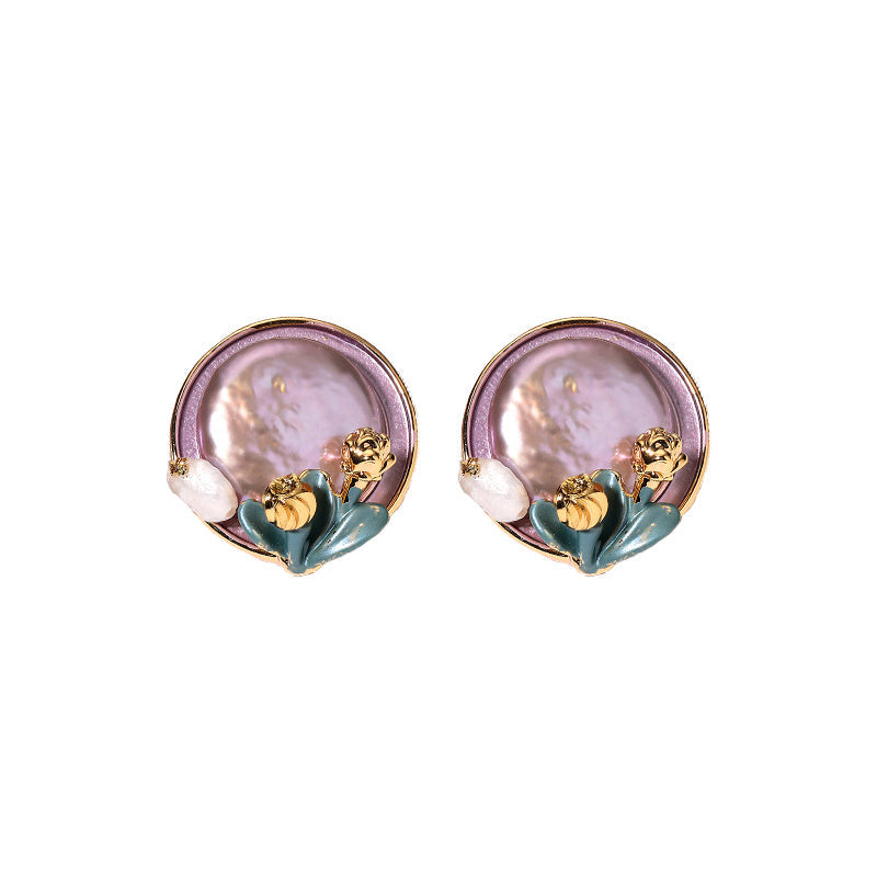 Natural Pearl High-grade Silver Pin Earrings Women