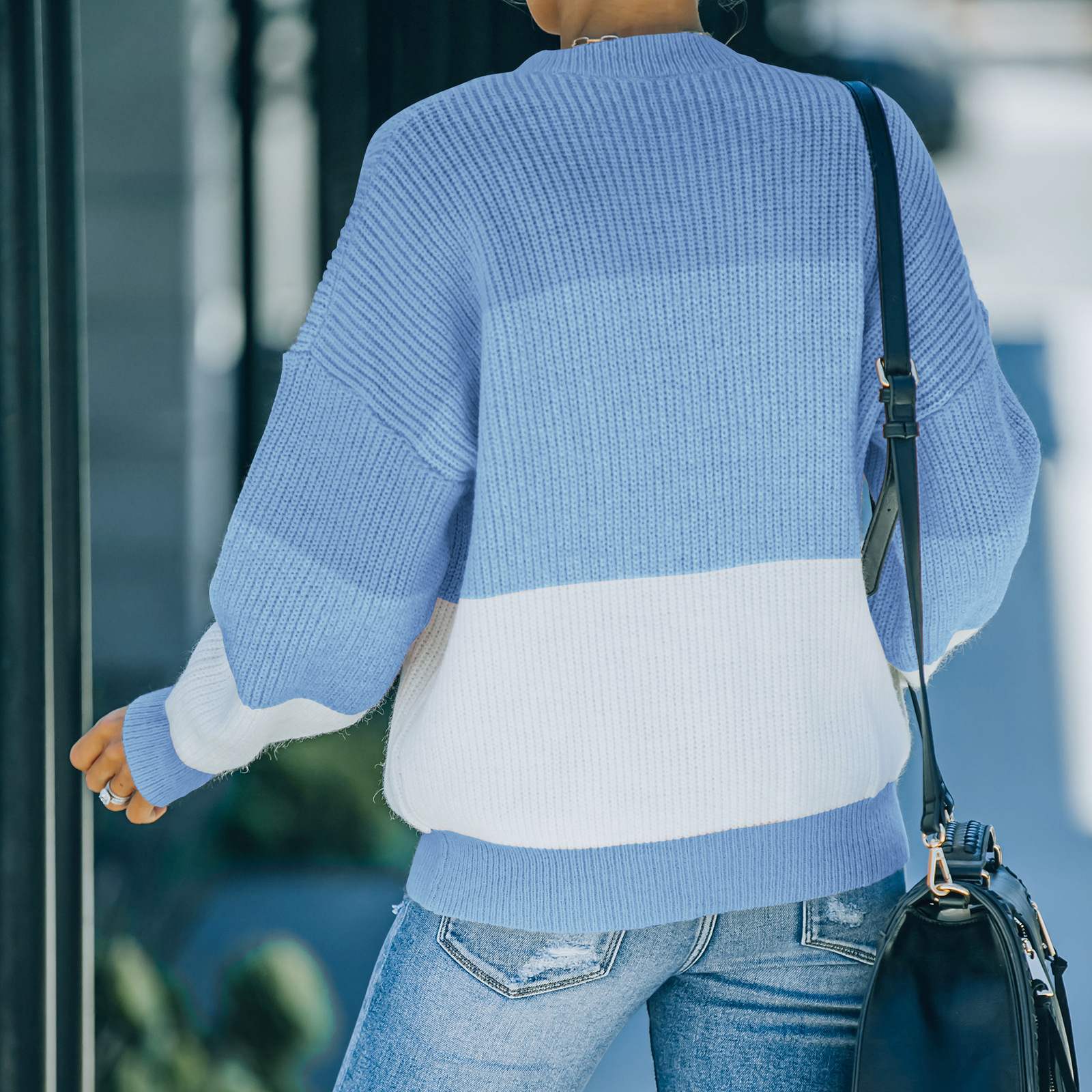 Knitted Stitching Loose Contrast Sweater