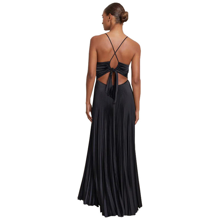 Suspender-Strap Lace-Up Casual Dress