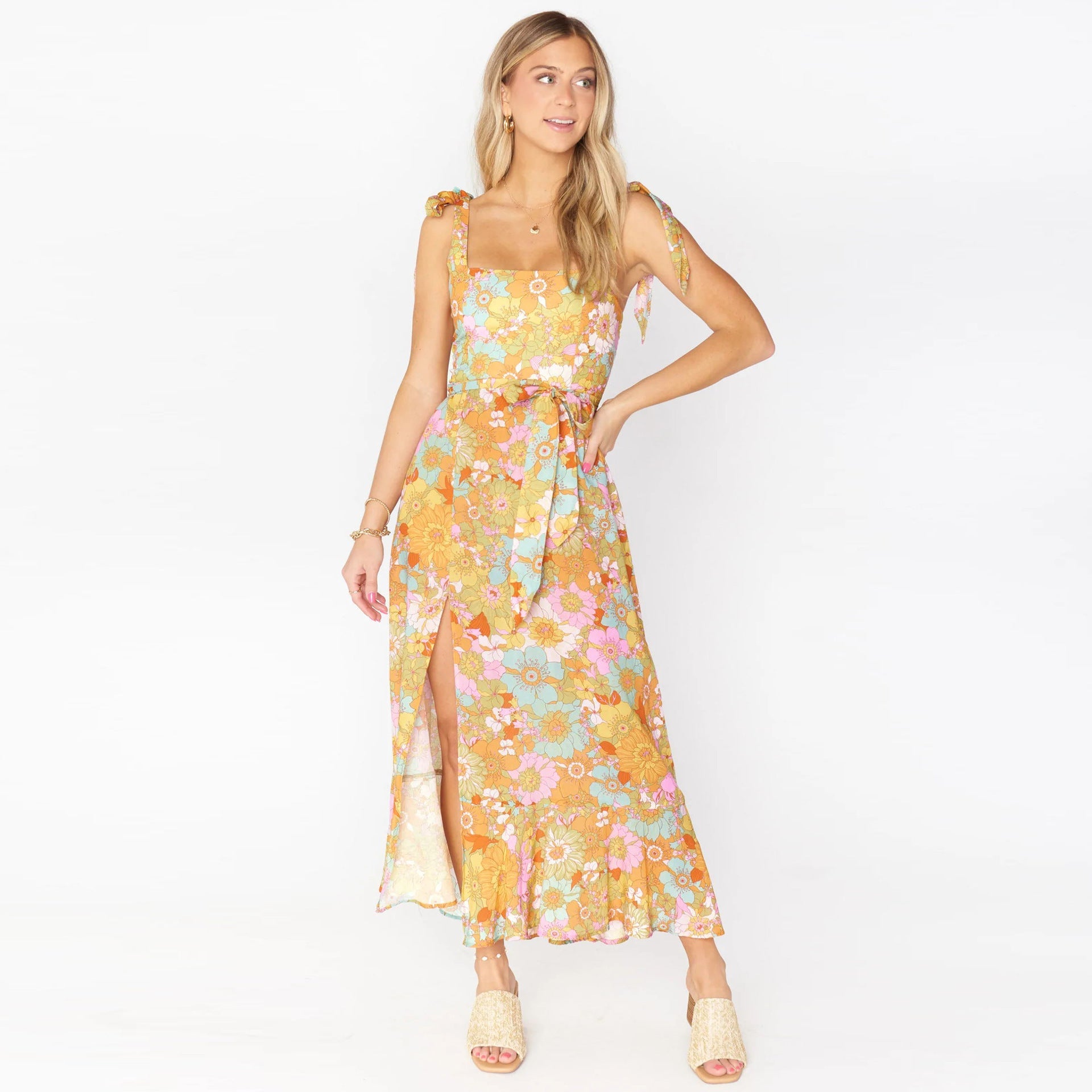 Spring And Halter Straps Bustier Floral Dresses