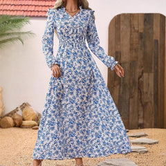 Spring And Long Sleeve Floral Dress