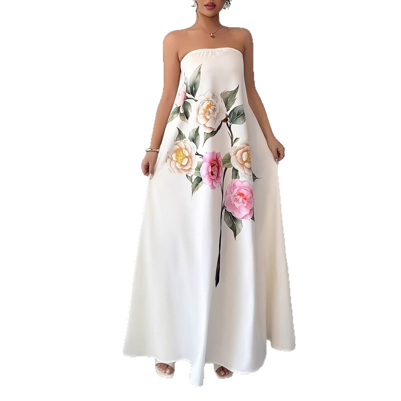 Floral Strapless Dress A Stylish Casual One-piece