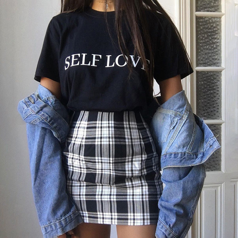 Style High Waist Bag Hip All-match Slim Plaid Skirt
