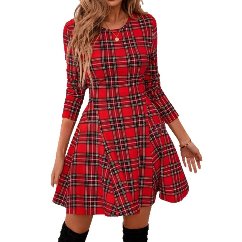 Artistic Vintage Clothing Popular Plaid Slim Fit Dress