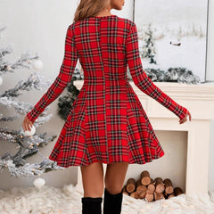 Artistic Vintage Clothing Popular Plaid Slim Fit Dress