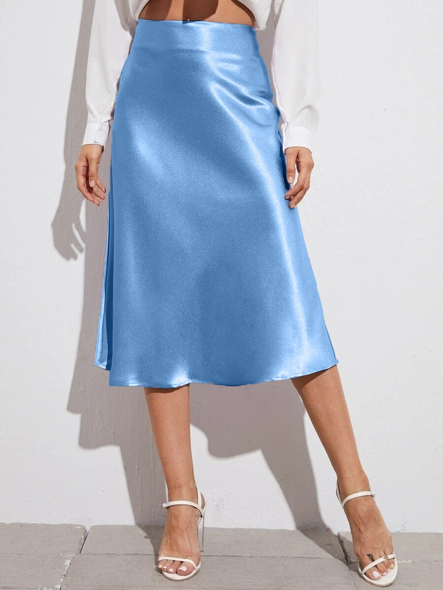 High-waist Satin Midi Skirt Spring Women