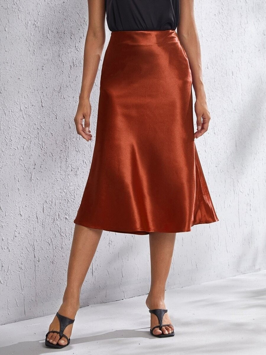 High-waist Satin Midi Skirt Spring Women