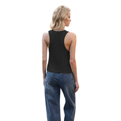 V-neck Tank Vest Casual Knitted Solid Color Tops