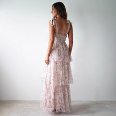 Strapless Backless Cake-Style Floral Print Dress