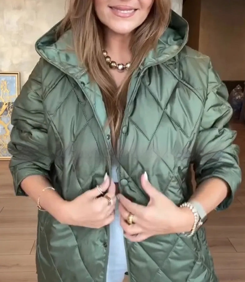 Jacket Casual Rhombus Quilted Hooded Lightweight Jacket For Women